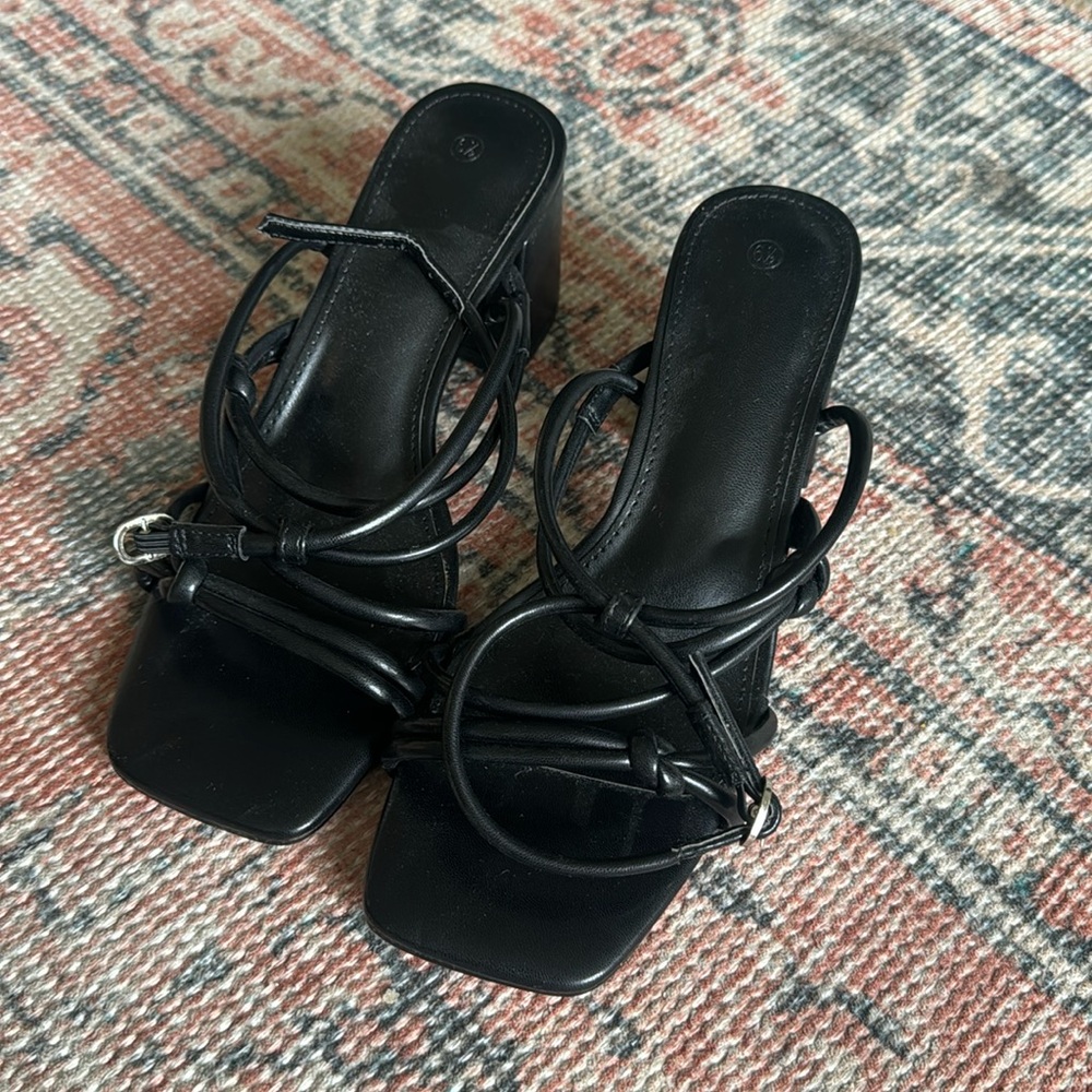 Brand New Black Strappy Block Heels Size 6.5